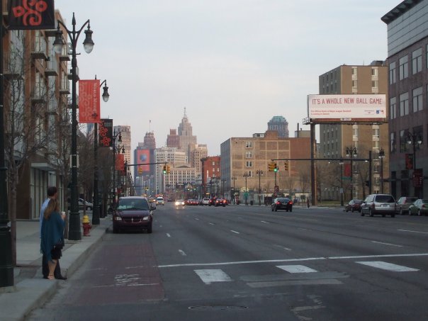 The Detroit skyline on the horizon, photographed in 2012