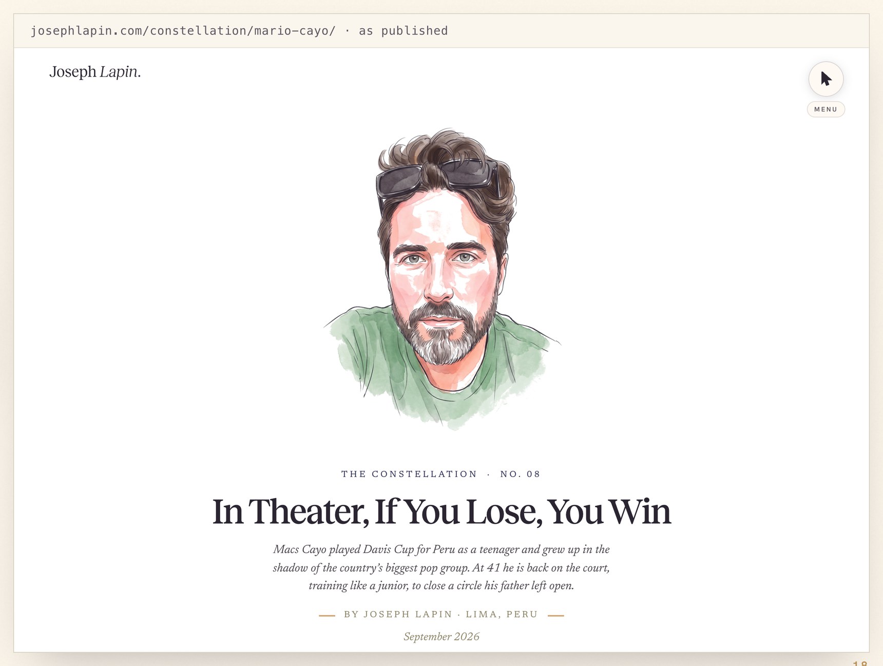 Constellation No. 08, Macs Cayo, as published: ink portrait, headline, dek