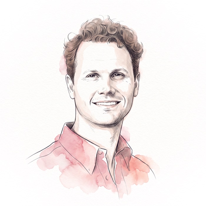 Ink portrait of Clayton Dean in the crosshatch constellation style