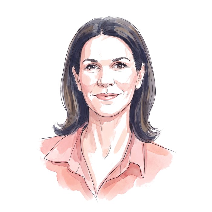 Ink portrait of Nicole Brownell in soft ink and rose washes