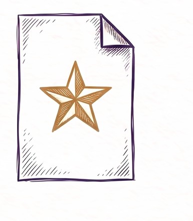An ink spot illustration: a page marked with a single gold star.